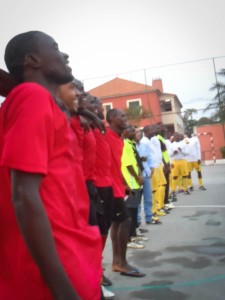 Lining up to receive the cup